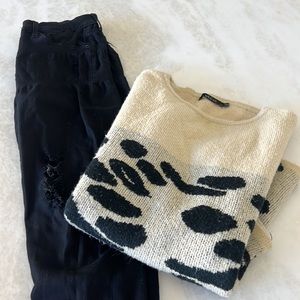 Hudson Krista Super Skinny 29 with rips and arc and co sweater